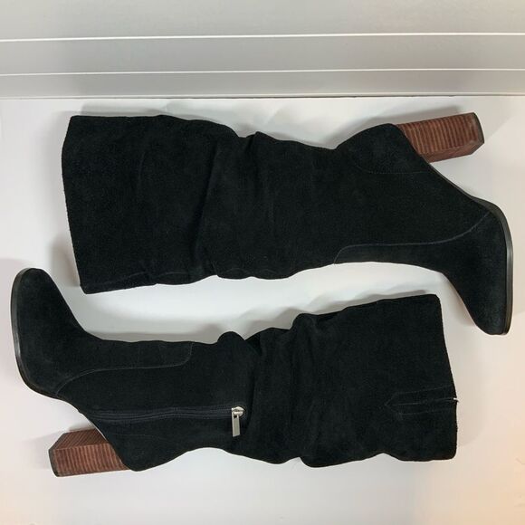 Splendid Gladis Black Suede Leather Ruched Knee High Heeled Boots Size 8.5 - Picture 10 of 16